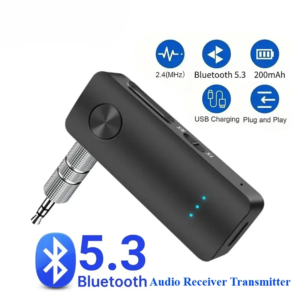 2 in 1 AUX Bluetooth 5.3 Receiver Transmitter Adapter For TV/PC/Car For Car Speakers Audio Music Receiver Handsfree Headset