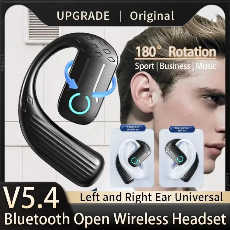 180° Rotation Adjustable Left Right Ear Universal Earphone Open Wireless Headset Bluetooth 5.4 Mic Sport Business Music Ear-Hook