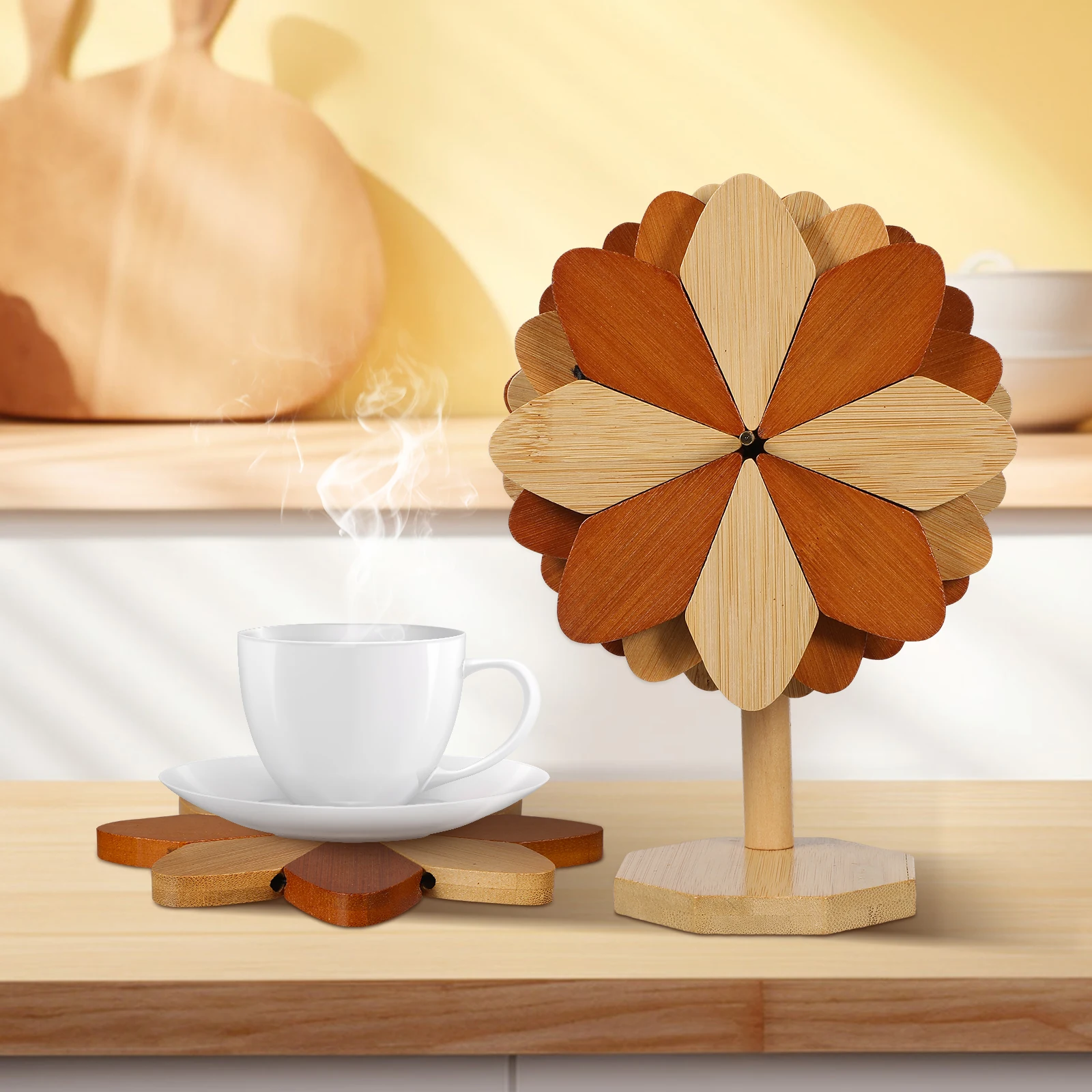 

Tree Windmill Insulation Pad Kitchen Counter Dish Mats Trivet Hot Pans Place Coaster Expandable Heat Resistant Decorative Bamboo