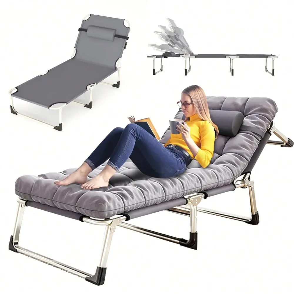

Reclining Patio Lounge Chairs, Folding Portable Chaise Lounge Lay Flat Reclining Chair, With Outdoor Mattress Cott For Garden,
