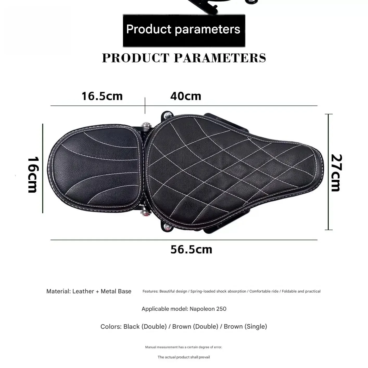 FOR Black Concealed Folding Passenger Seat for Napoleon 250 Dual-Purpose Riding Comfortable All-Match Design for Enhanced Riding