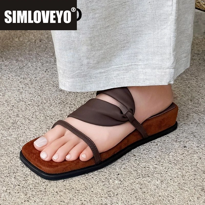 

SIMLOVEYO 2025 модные женские сандалии из натуральной кожи с квадратным носком на толстом каблуке 4 см, без шнуровки, разноцветные мягкие повседневные туфли