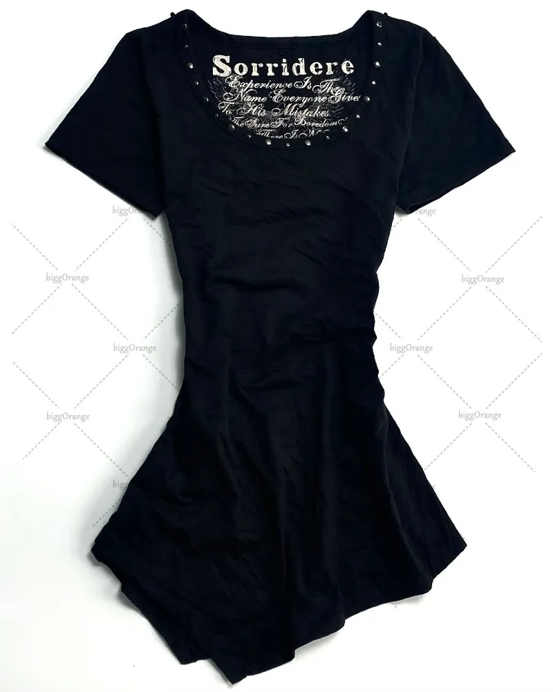 

Европейская и американская осенняя уличная модная брендовая готическая девушка, тонкая сексуальная футболка Y2k, хип-хоп, рок, большой топ с короткими рукавами