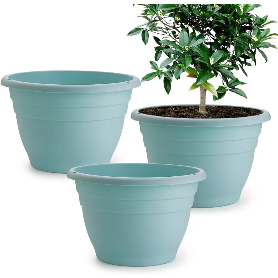 

3 упаковки 11-дюймовых прочных пластиковых горшков для растений с дренажным отверстием и заглушкой для использования в помещении и на открытом воздухе Элегантный современный дизайн Идеально подходит для гр.