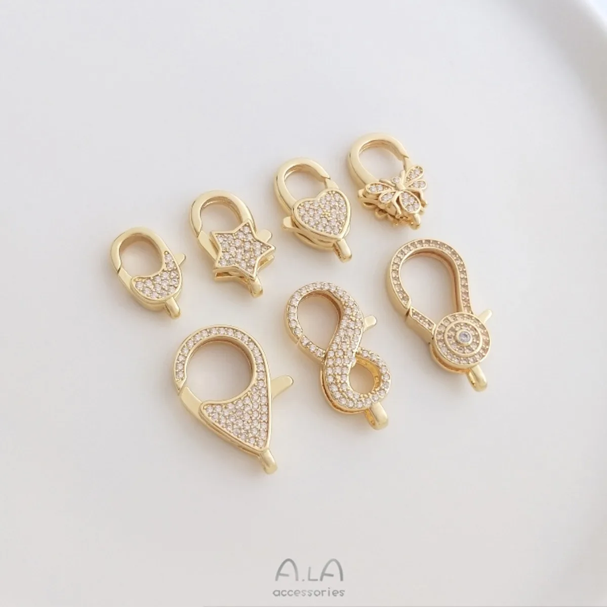 Brass 14K Gold Plated Micro Pave Zircon Lobster Clasp Star Bee Heart Spring Buckle Luxury DIY Jewelry Findings