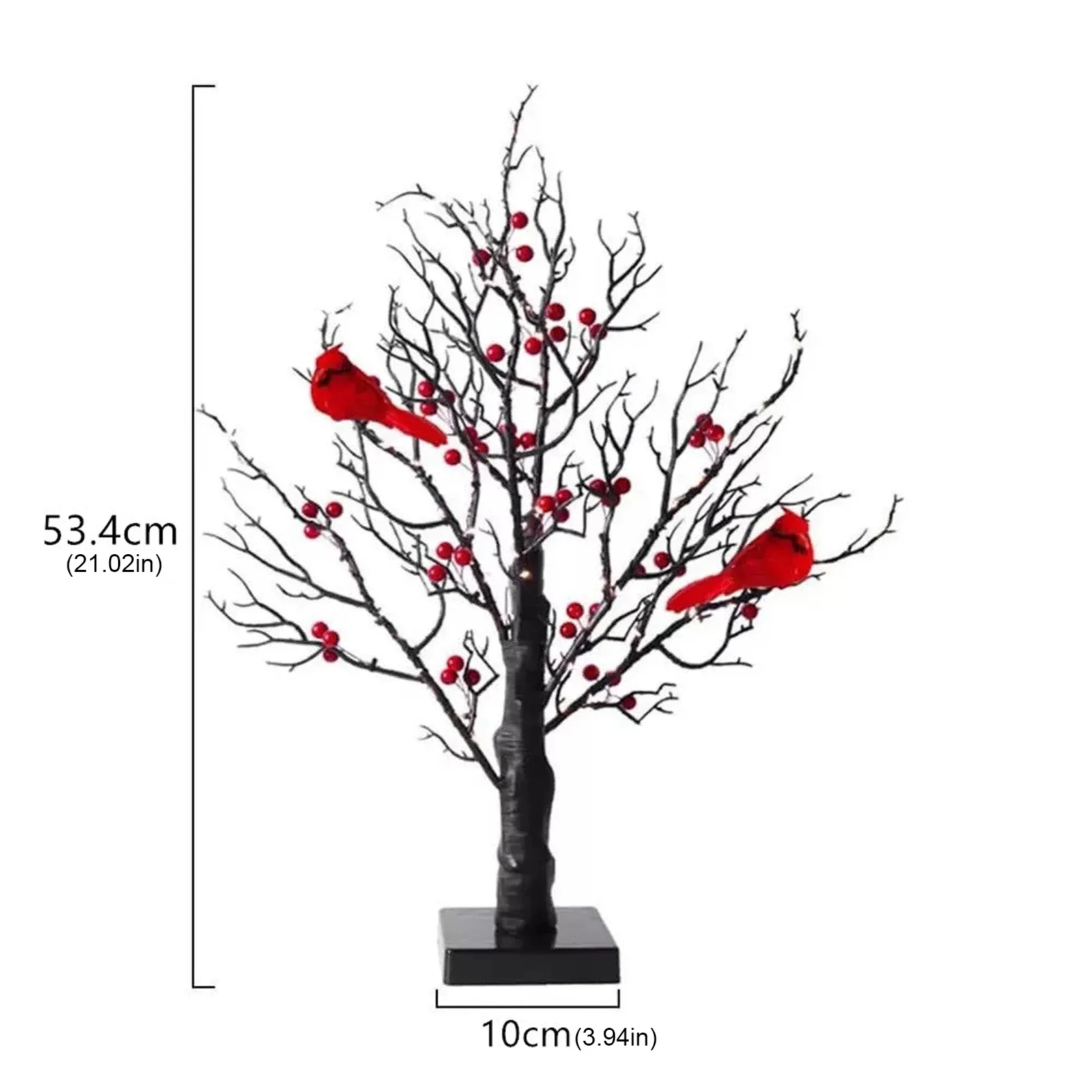53CM 60 LED Artificial Birch Lighting With Red Berry And Bird Parrot Battery Operated Tabletop Mini Tree Lamp Holiday Decor Gift