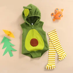 VISgogo Baby Girls Boys 2pcs Halloween Romper Clothes Avocado Sleeveless Zipper Hooded Jumpsuits+Striped Stockings Outfits