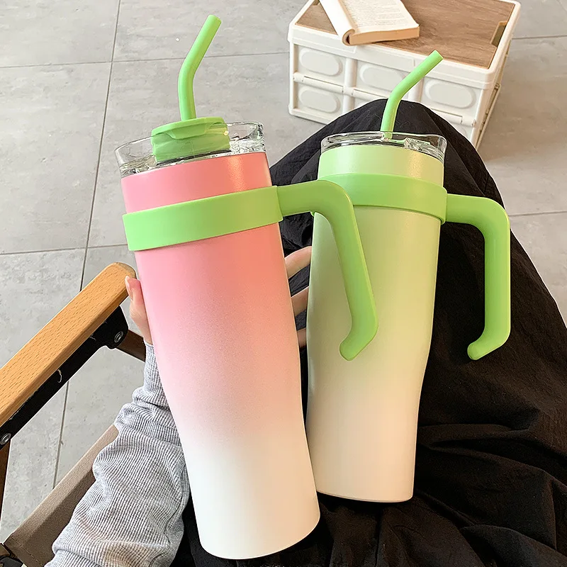 

Stainless Steel Water Bottle with Handle, Insulated Cup, Super Large Capacity, Straw, Portable, Office, School, Drinking Set