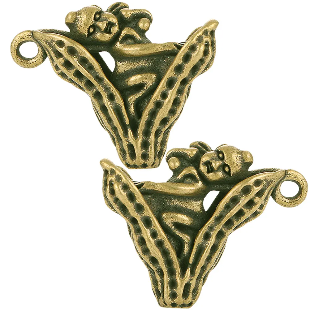 

2pcs Peanut Keychain Vintage Brass Pendant DIY Crafts Decor Statue Charms Jewelry Making Accessories Retro Style
