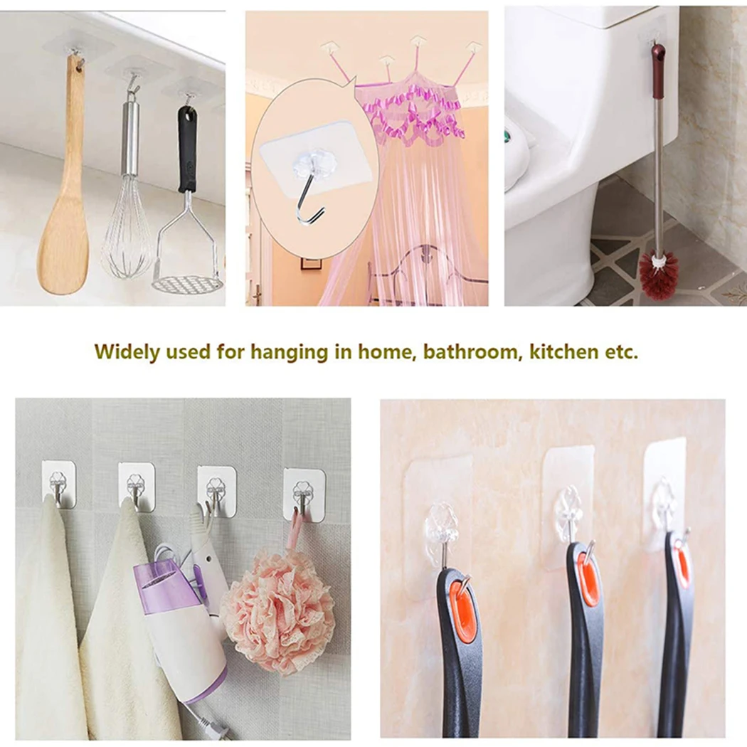 Hook Up Transparent Hook 20KGS PVC + Stainless Steel Transparent Wall Sticky Hooks Hangers Holder Clothes Self Adhesive