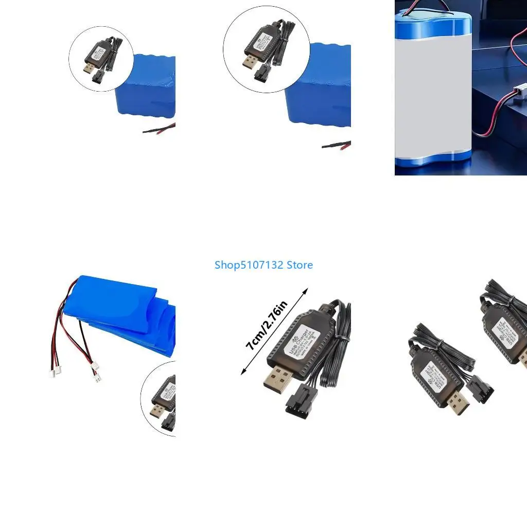 87HD Pack Of 2 USB Charging Cable SM2.0 4P Connectors for 7.4V LiPos Battery Vehicle