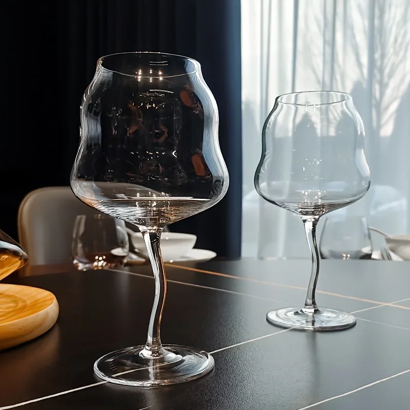 High-Value Red Wine Glass 1/2pcs High-Value Home Red Wine Glass - Wave-shaped High-legged Cup Crystal Twist Body Cup