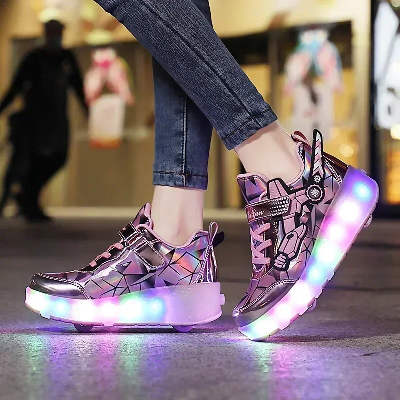 

LED Rechargeable Children's Sports Roller Skates 2166 Men's and Women's Deformation Two-wheeled 4-season Sports Explosive Shoes