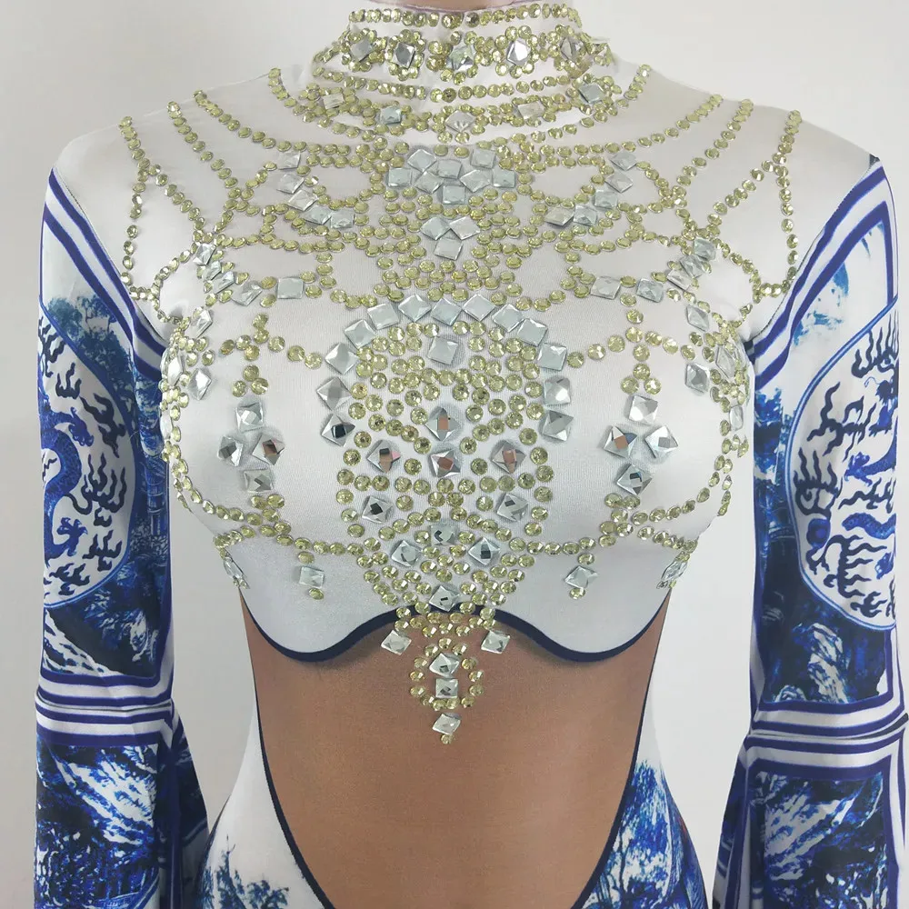 خمر المطبوعة الراين ارتداءها معبد كم يوتار فريق الرقص مرحلة الأداء ملابس النساء ملهى ليلي زي الحفلات #5