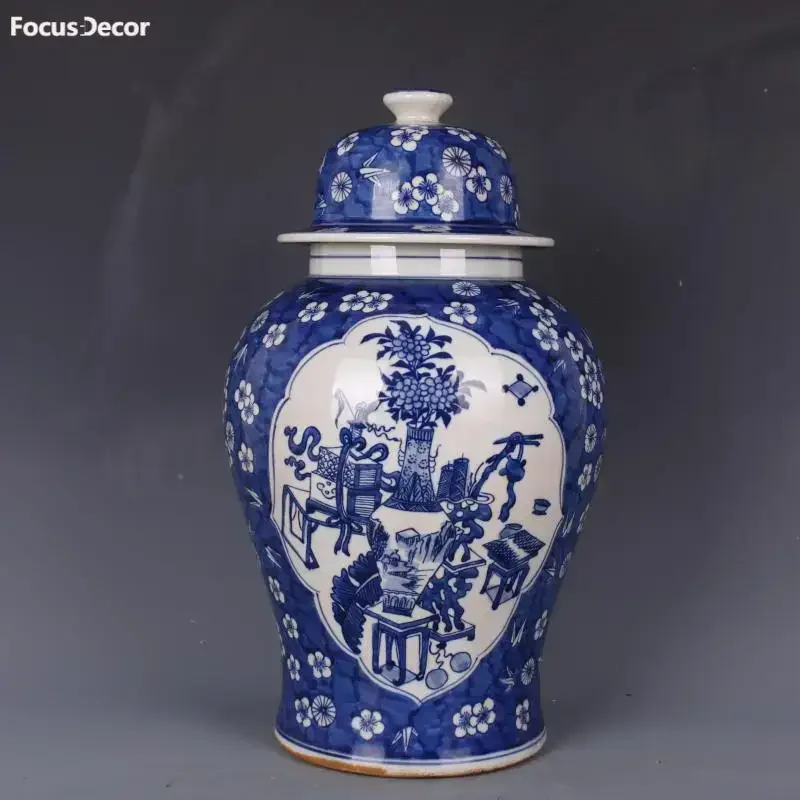 Qing Kangxi Ingwergläser für Heimdekoration, blaues und weißes allgemeines Glas, Zuhause, Retro-Porzellanornamente, antiquitäten dekorierte Vasen