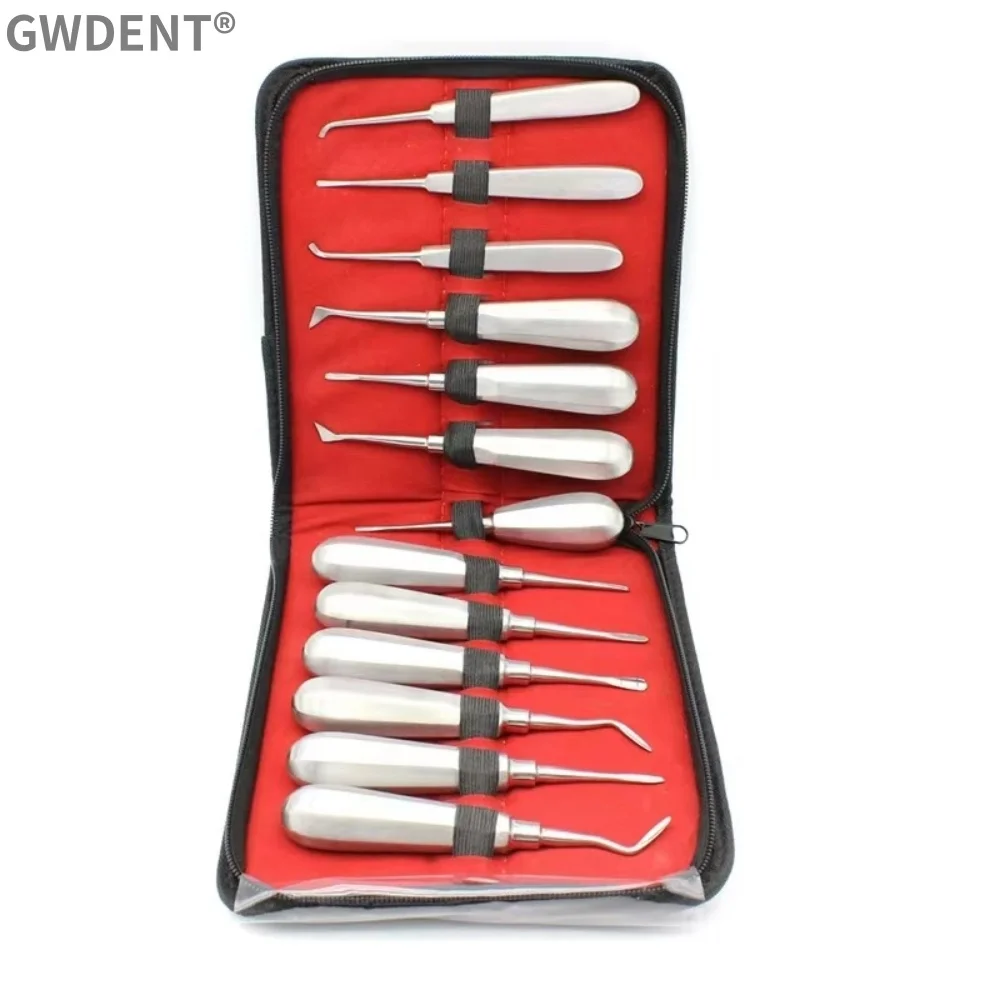 13pcs Dental Elevator Set Teeth Extraction Tooth Extracting Forceps Stainless Steel Curved Root Lift Elevator Tools