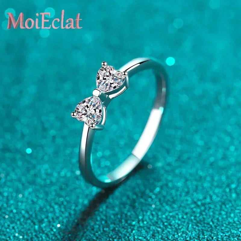 Luxury Split-shank Platinum Pt950 Soulmates Rings for Women with 0.6ct Bowknot Moissanite Detail Fine Jewelry Birthday Gifts