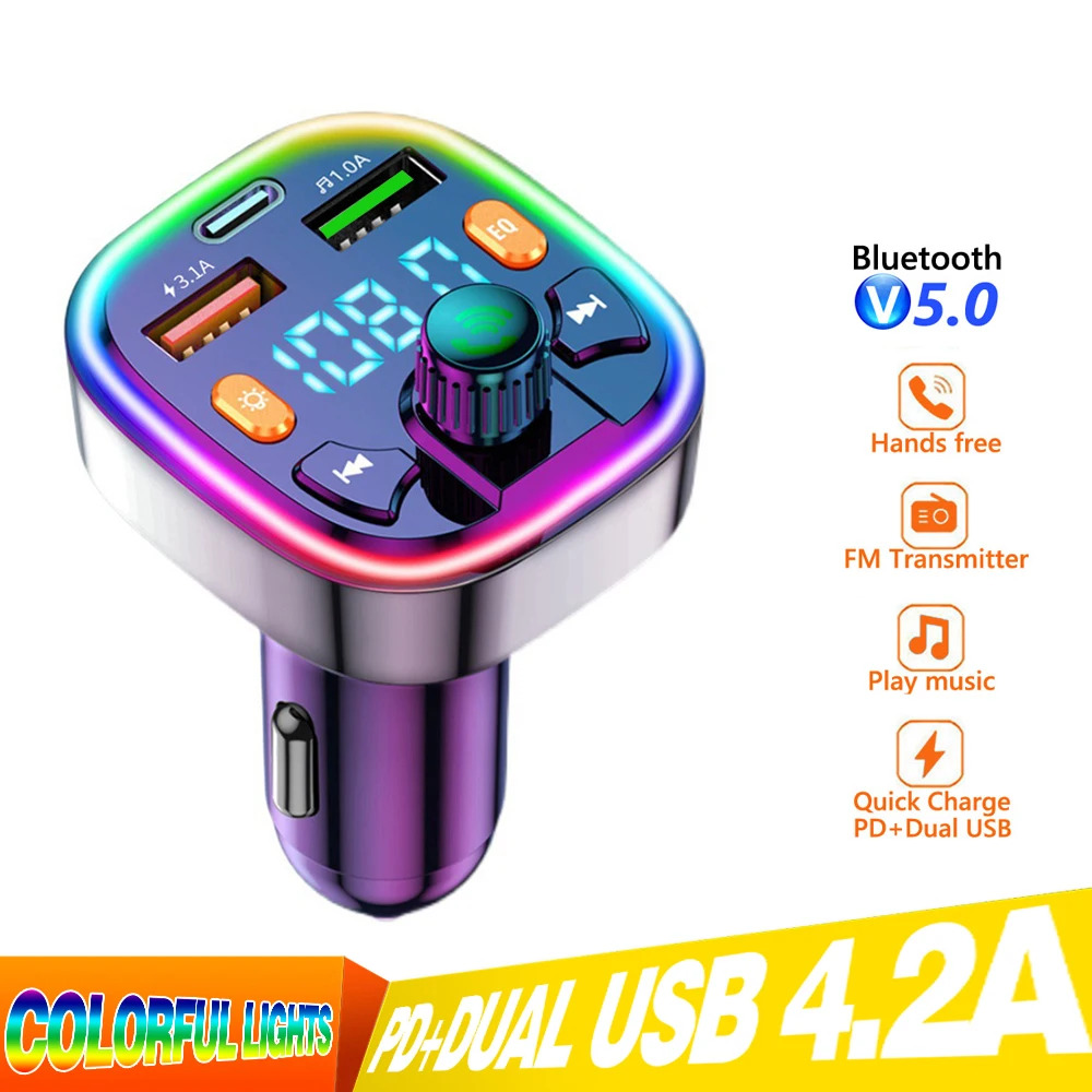 Bluetooth Car MP3 Player  FM Transmitter Handsfree Car Radio Modulator PD Type C USB car Charger Adapter Handsfree Car kit