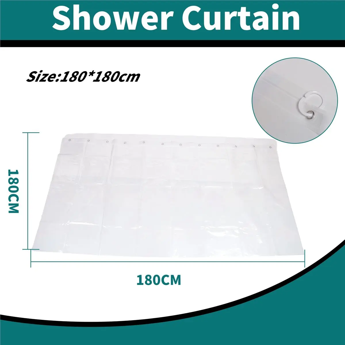 newA10R 180Cmx180Cm Plastic Peva Waterproof Shower Curtain Transparent White Clear Bathroom Curtain Curtain With Hooks