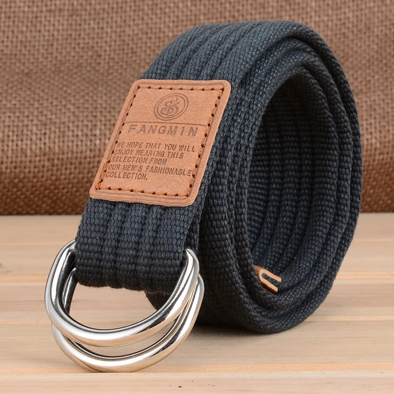 Neue Unisex Leinwand Gürtel Doppel Ring Schnalle Gürtel Männer Frauen Casual Business Cowboy Hosen Gürtel – Detail 6