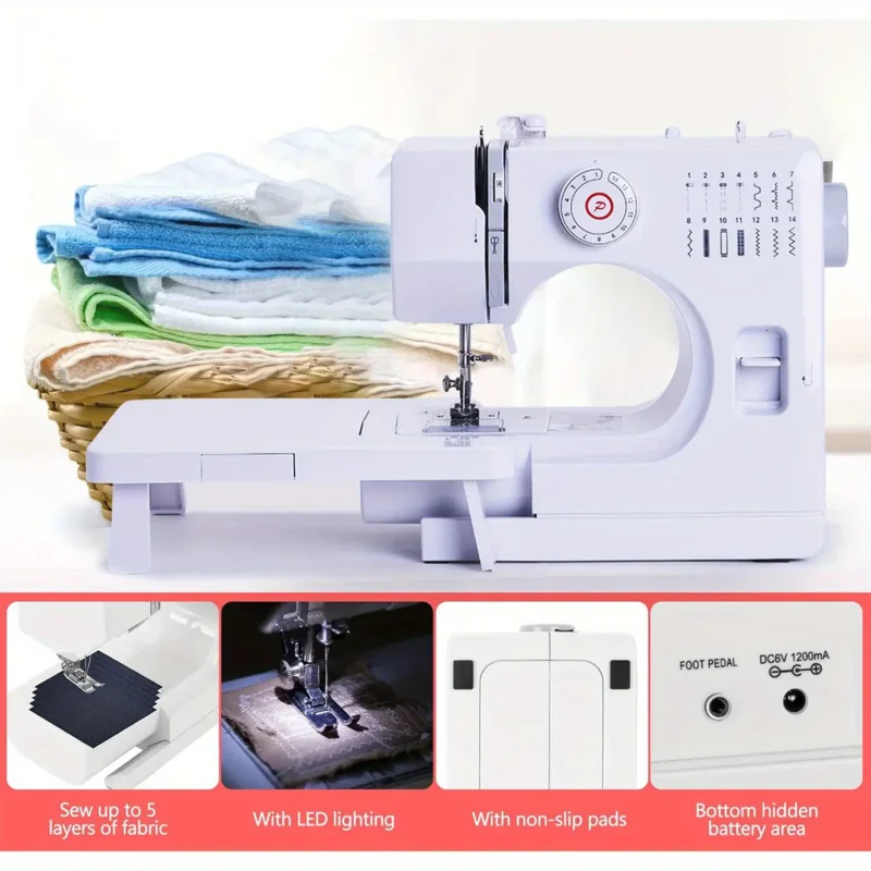 

Mini Sewing Machine，Electric Portable Beginner Sewing Machine，12Double-Speed Needle Extended Table with Foot Pedal and Sewing Ki