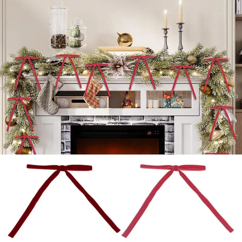 Christmas Tree Bows Red Ribbon Home Decor 24 Pieces Tree Bow Christmas Ornaments For Door Porch Fence Table Mantel Living Room