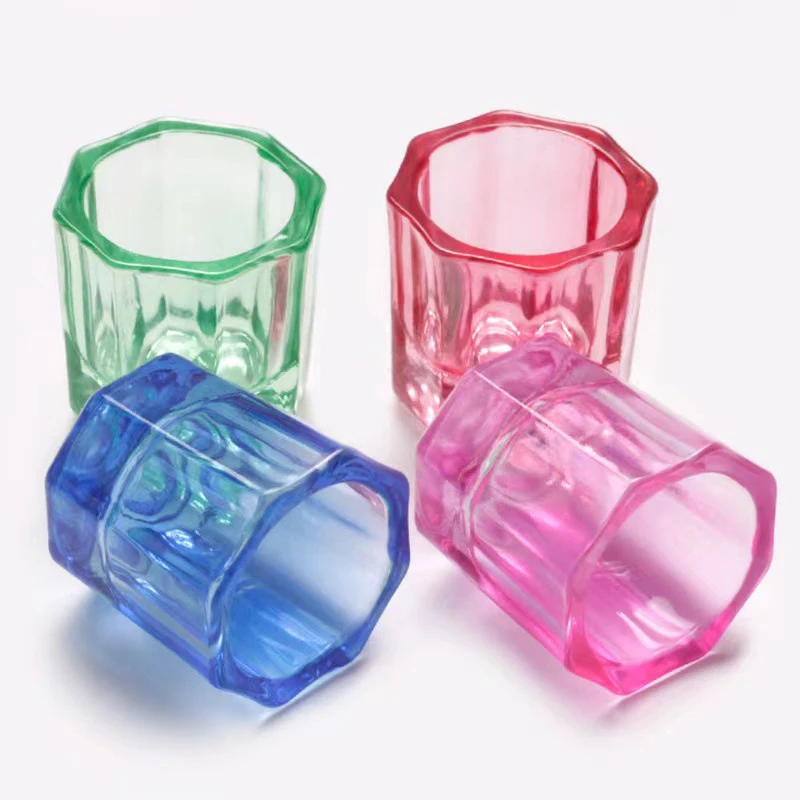 2Pcs Colorful Crystal Glass Acrylic Powder Liquid Nail Cup Dish Lid Bowl Cup Holder Equipment Manicure Tools