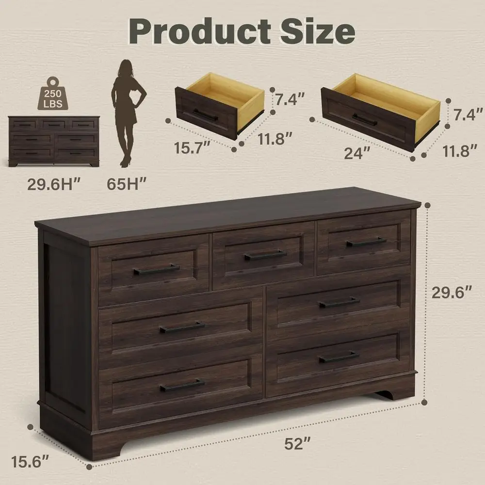 서랍장과 다단계 의류 정리함이 있는 7단 서랍 침실 수납 캐비닛, 브라운