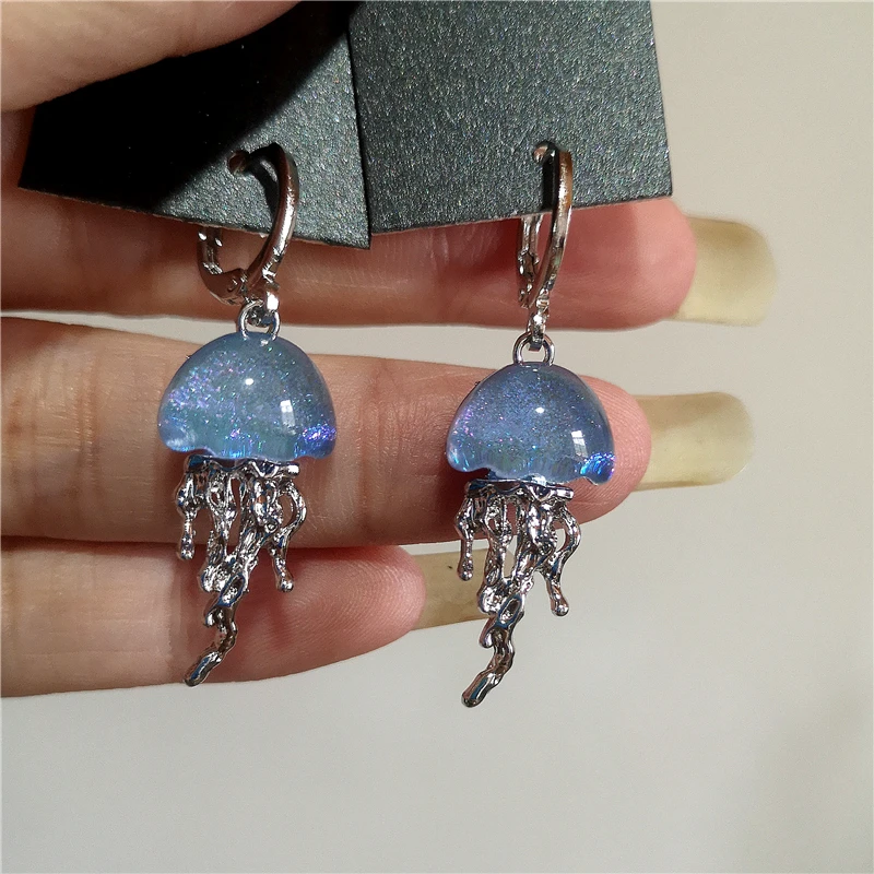 Cute Blue Jellyfish Ocean Ear Cuffs For Women Girls Unique Aesthetic Charm 2000s Harajuku EMO Vintage Jewelry Accessories