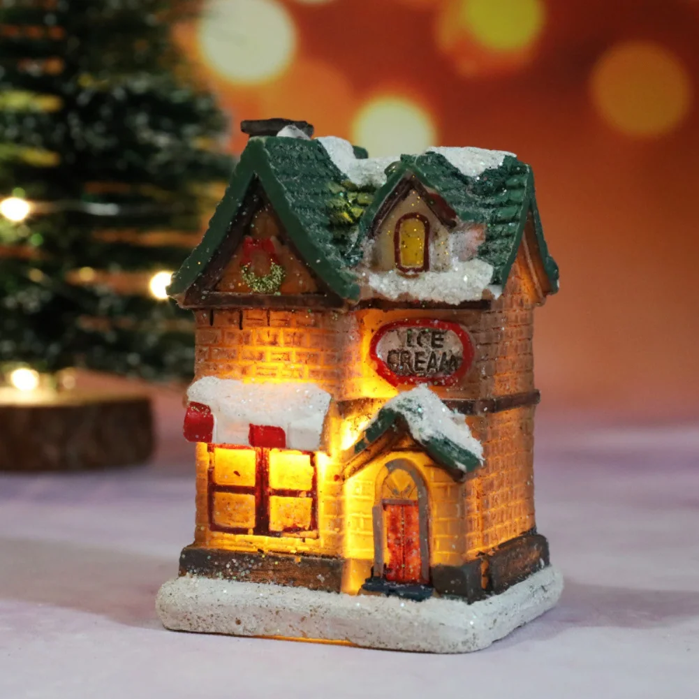 2024 Christmas Led Light House Christmas Tree Ornaments LED Resin Small Village House Xmas Glow Decor Gift Happy New Year Decors