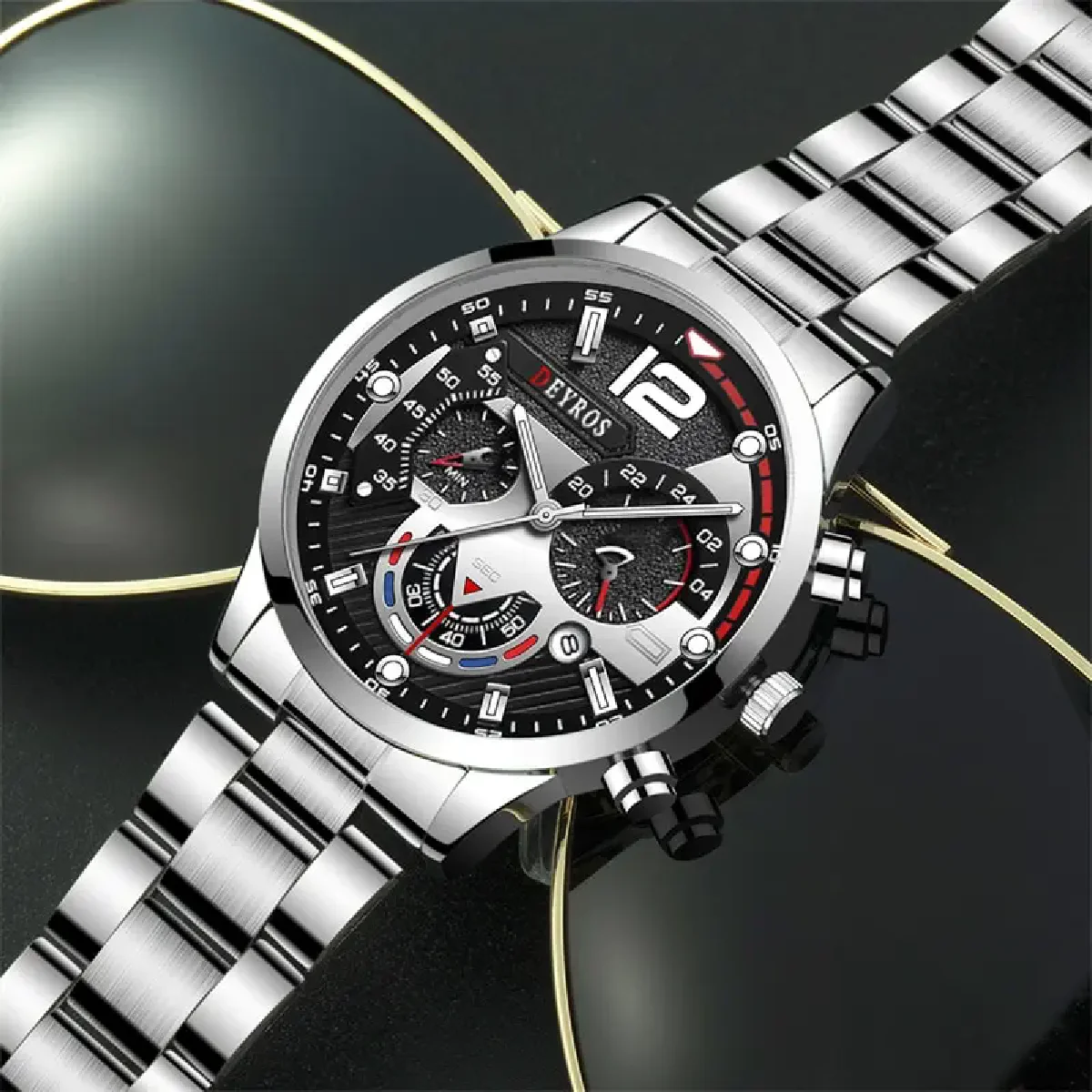 Mens Fashion Watches Luxury Stainless Steel Quartz Wristwatch Calendar Luminous Clock Men Business Casual Watch