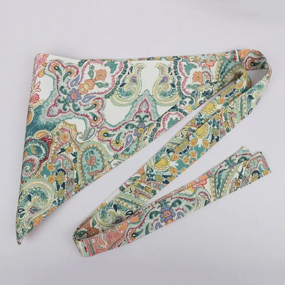 Chinese Style Ethnic Triangular Waistband Embroidered Printing Jeans Decor Floral Triangular Belt Exquisite Tassel