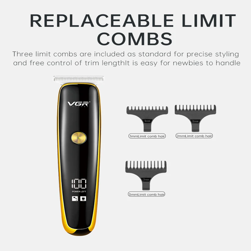 VGR V-966 Hair Clipper Electric Professional Personal Care Rechargeable Trimmer Haircut Barber Supplies USB LCD Machine VGR 966
