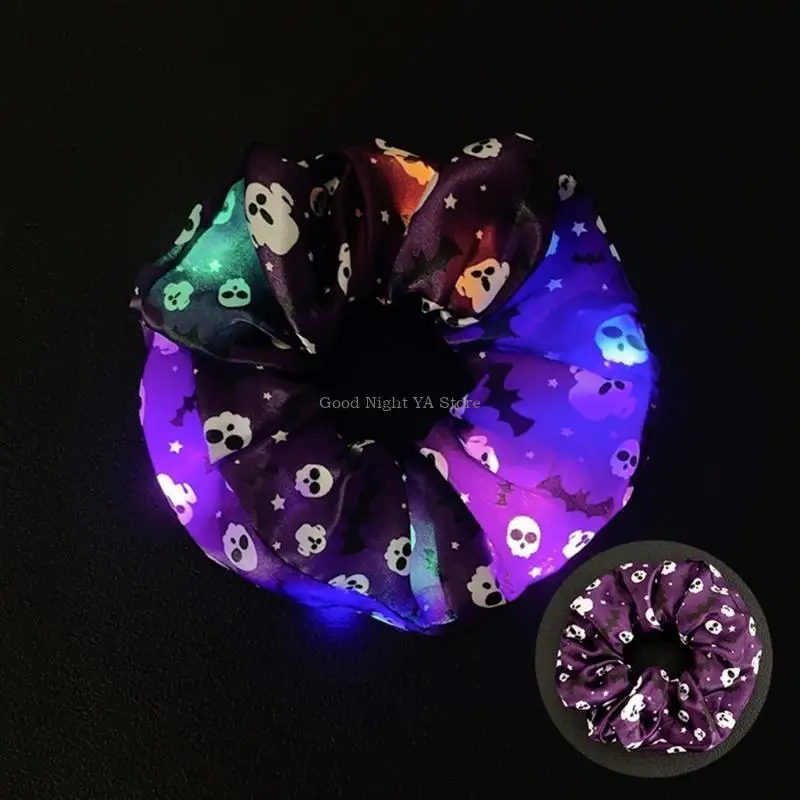

Glowing Pumpkin Hair Ties French Scrunchie Halloween Skull Pumpkin Bat Halloween Hair Tool Scrunchie