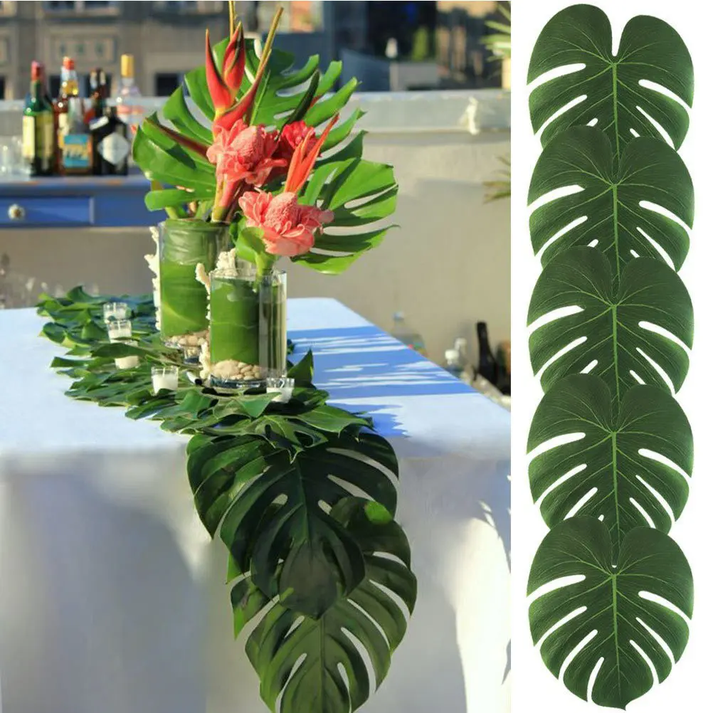 

12Pcs Artificial Monstera Leaves Placemats Palm Leaf Shape Table Decor for Hawaiian Party Supplies Home Garden Theme Event