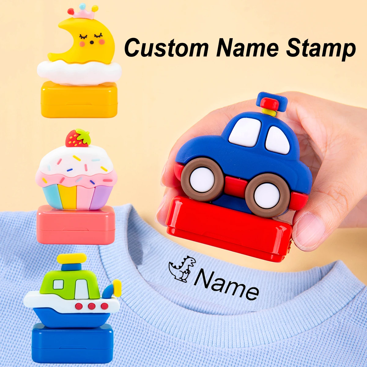 Personalisierter Namensstempel, Anpassbarer Cartoon-Signaturstempel für Schuluniform & DIY, Kleidungsetikettenstempel