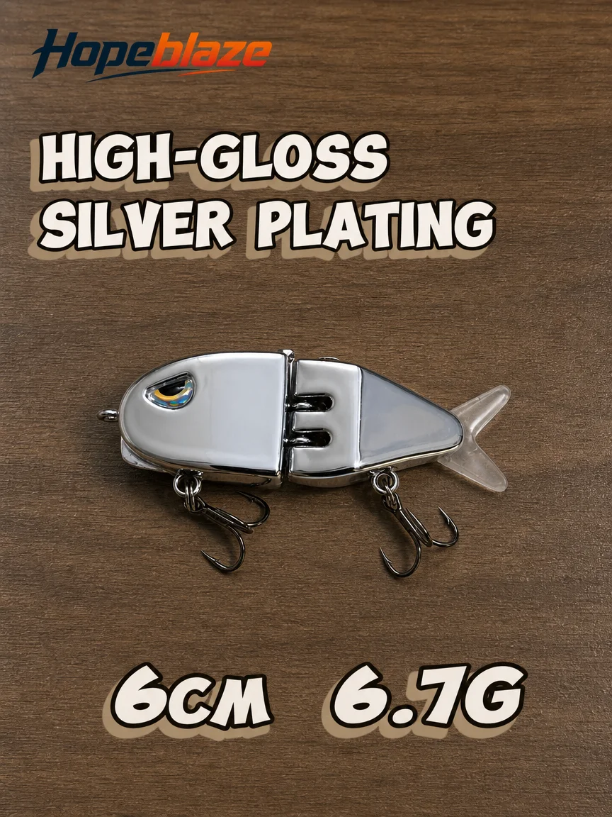 Hopeblaze Mini Zweiteiliger Harter Swimbait, Galvanisiert in Glänzendem Silber, 3D-Laser-Auge, S-förmiger Köder für Barsch-, Hecht- und Forellenangeln – Detail 1