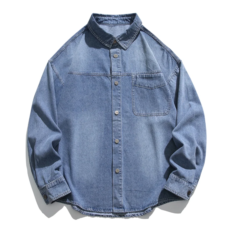 

Spring Autumn Denim Shirt Solid Color Men Casual Comfortable Long Sleeve High Quality Loose Fashion Brand Blouse Men's Clothing