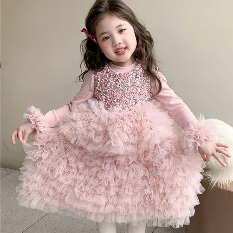 

Милый комплект платьев для девочек, осень-зима 2025, новинка, утепленная теплая юбка принцессы с рисунком аниме, модный подарок на день рождения для маленькой девочки