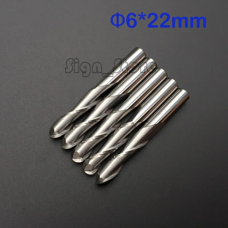 5pcs double Flute Ballnose EndMills CNC lathe Machine Milling Machinery Cutting tools router bit 6X22mm