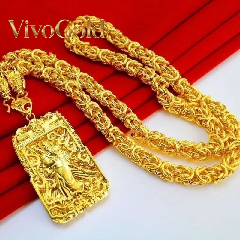 

VivoGoldMen's 9999 24K Real Gold Dragon Brand Necklace Pendant Bamboo Cloth Pattern Dragon Necklace Domineering Guanyin Guan Gon