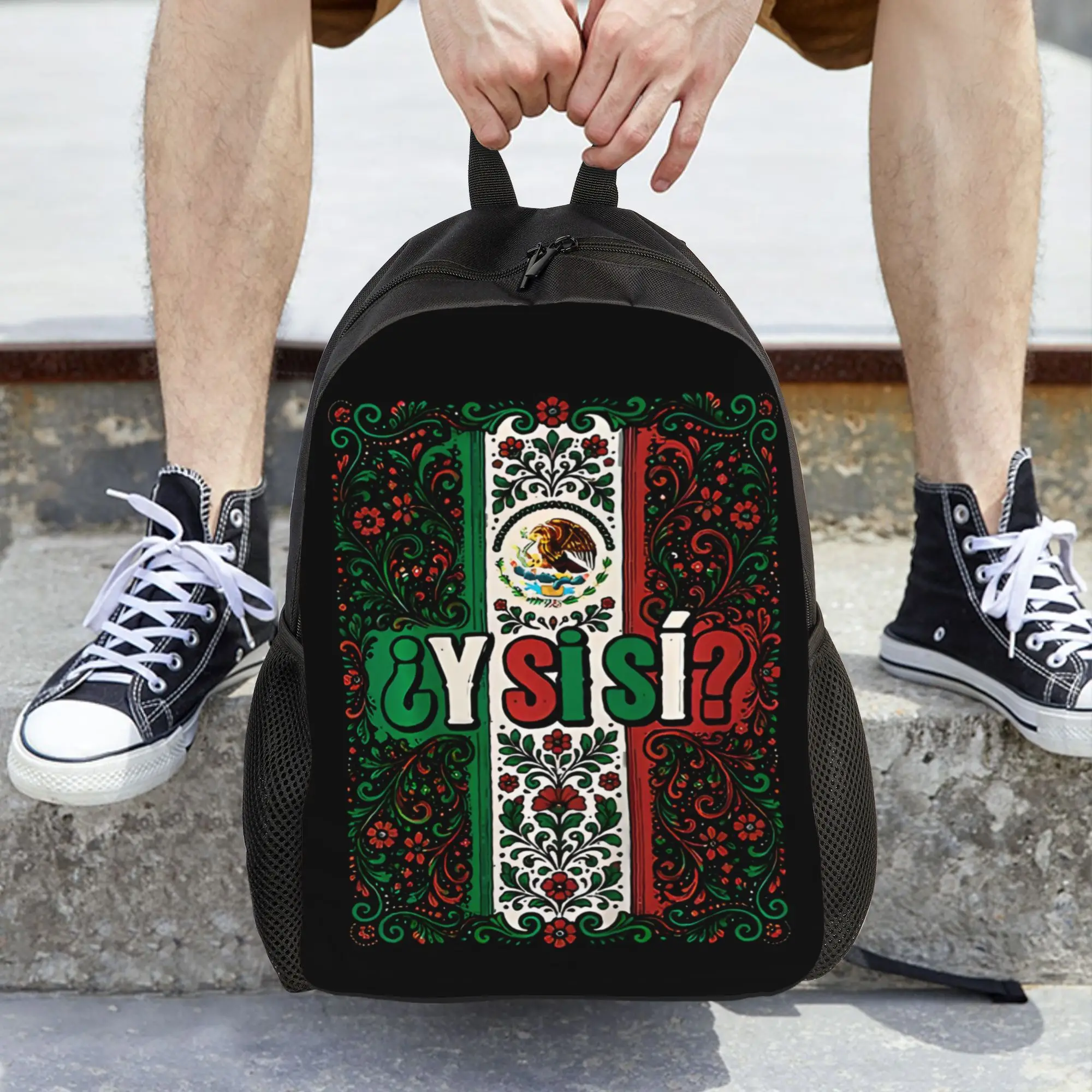 Fashion Y Si S Mexico Flag Mexican Eagle Floral Folk backpack  mochila Dual-Use Hiking Retro Washable Rucksack