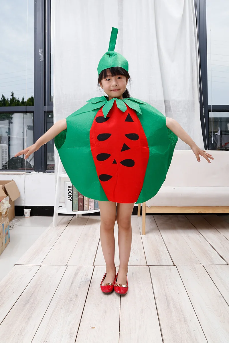 Criança/adulto unissex diversão multi frutas vegetais traje material não tecido roupas para cosplay dança frutas fantasia vestido de festa