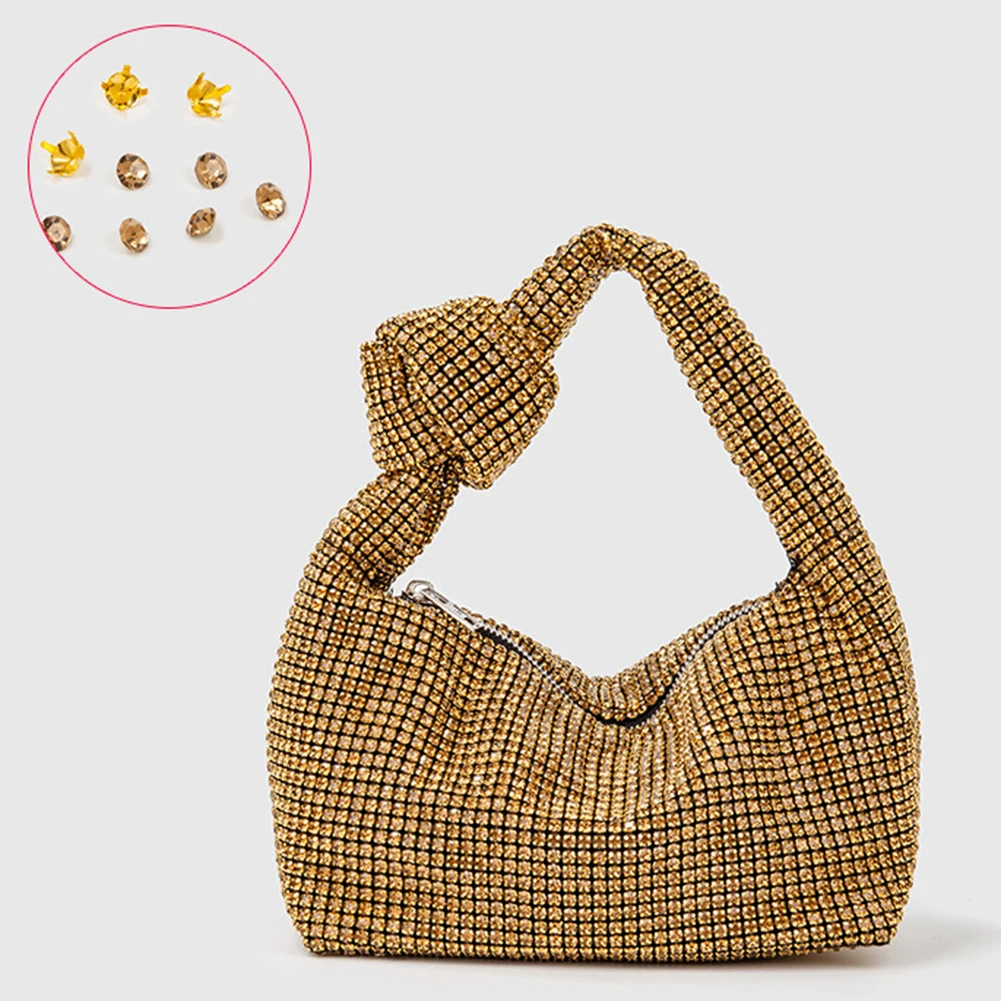 

Women Shiny Tote Bag Rhinestone Knot Evening Bag Zipper Diamond Clutch Purse Stylish Sparkle Crystal Clutch Lady Wedding Bag