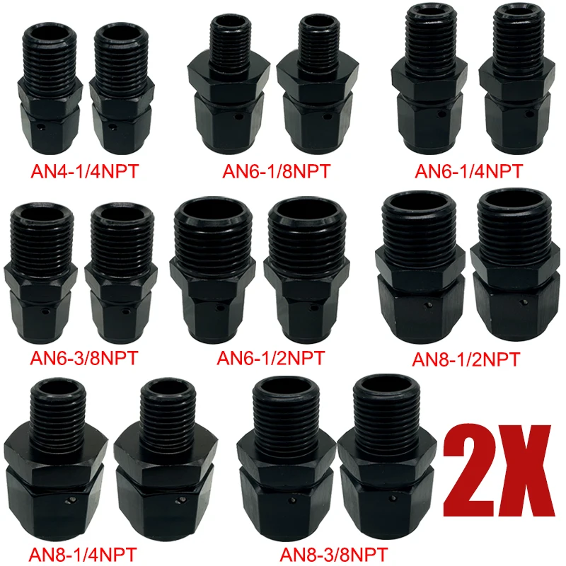 2X 4AN 6AN 8AN Фитинг топливного шланга с внутренней резьбой, поворотный к 1/4NPT 1/2NPT 1/8NPT 3/8NPT, переходник с наружной резьбой, фитинг, прямой алюминий