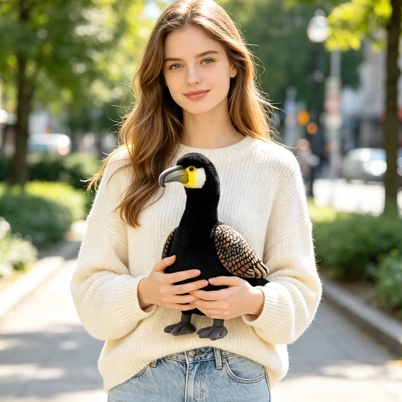 Lifelike Great Cormorant Plush Toy Soft Stuffed Water Bird Doll Realistic Simulation Animal Ornament Collection Gift for Bird