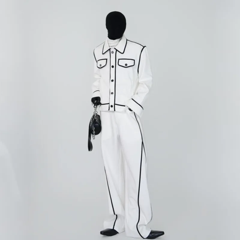 HKSH Autumn New Men Tide Casual High-End Shoulder-Padded Jacket Coat Straight-Leg Floor-Length Suit-Pants Two-Piece Set HK14786