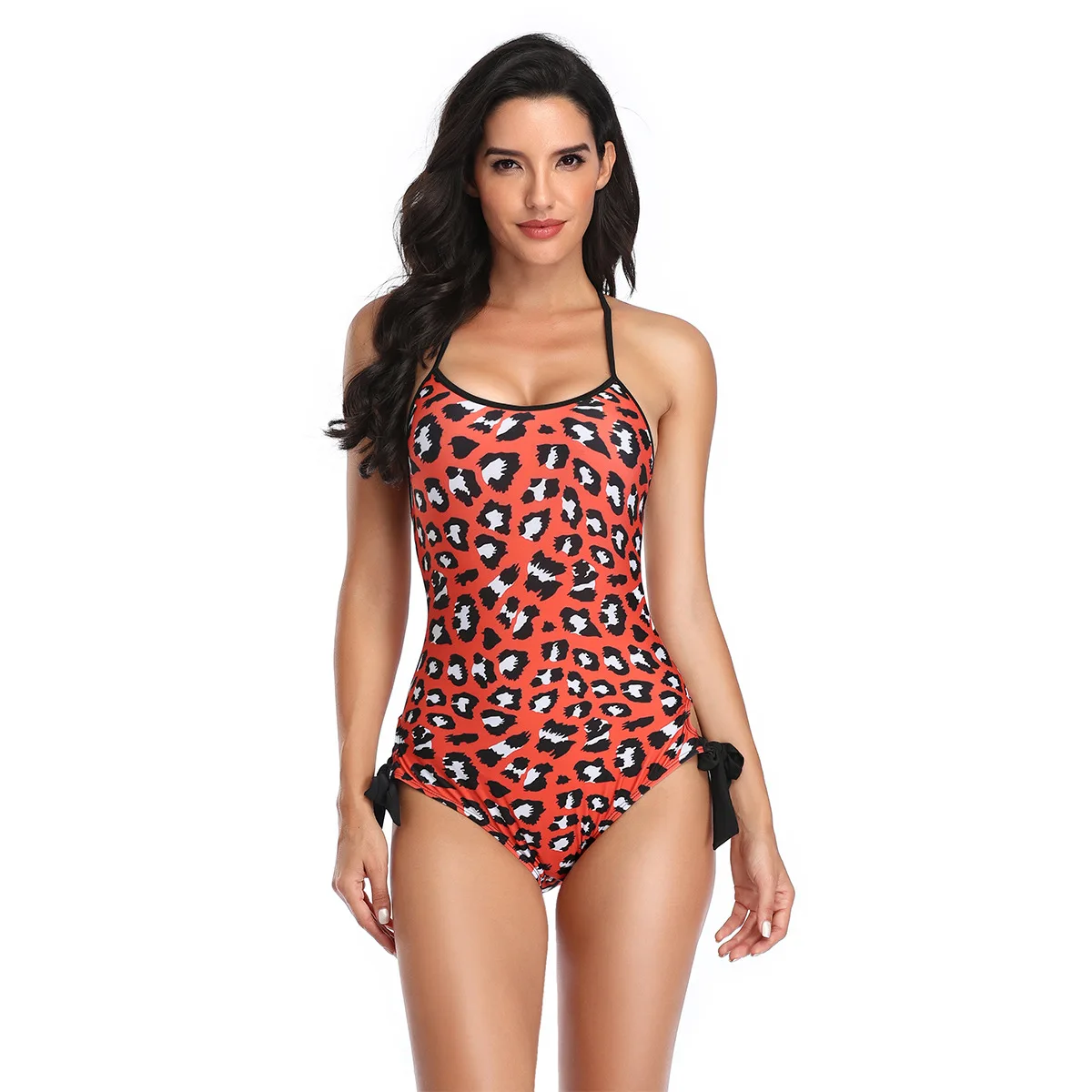 Blue Leopard print V-neck One-Piece Swimsuit Sexy Cutout Padded Women new  Girls Beach Bathing Suits Swimwear