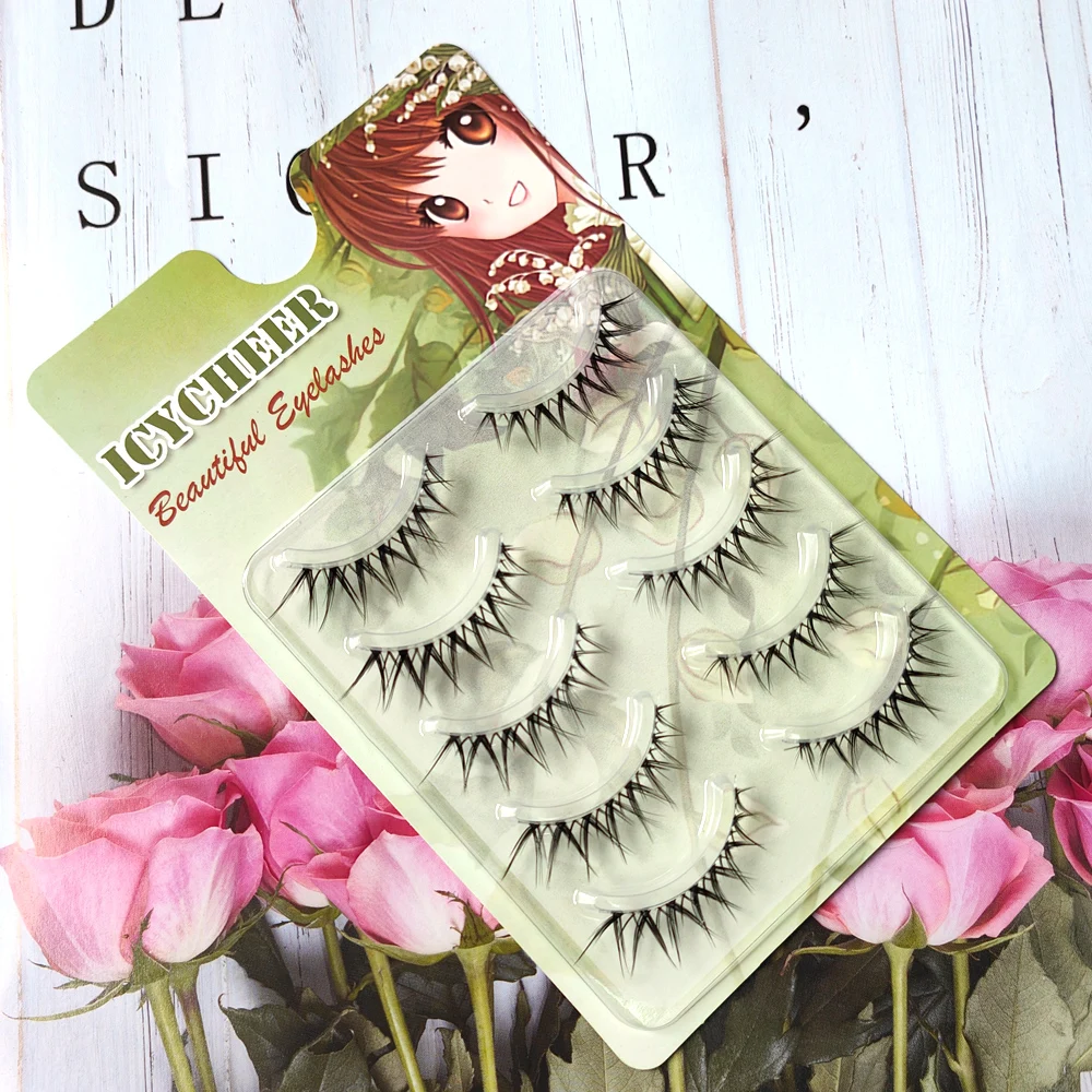 5 Pairs Thai Makeup False Eyelashes Set Invisible Band Soft Ultra Light Fake Fluffy Eye Lashes Reusable Natural Looking V Shape