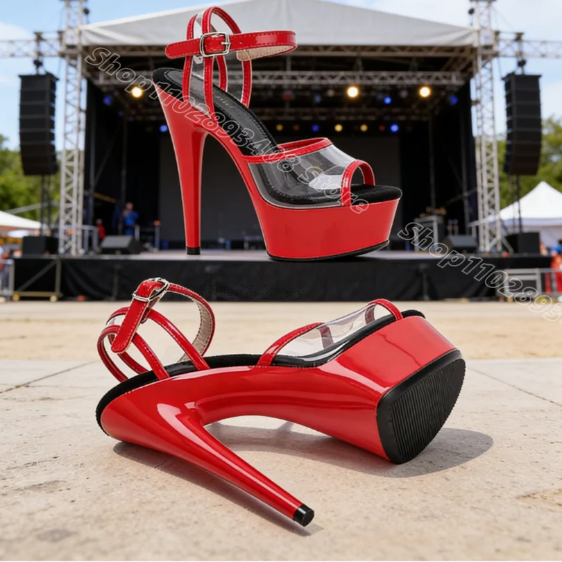 

Red Clear PVC Stiletto Sandals Platform New Fashion Performance Open Toe Summer Women Party Dancing Sandals Zapatos Para Mujere